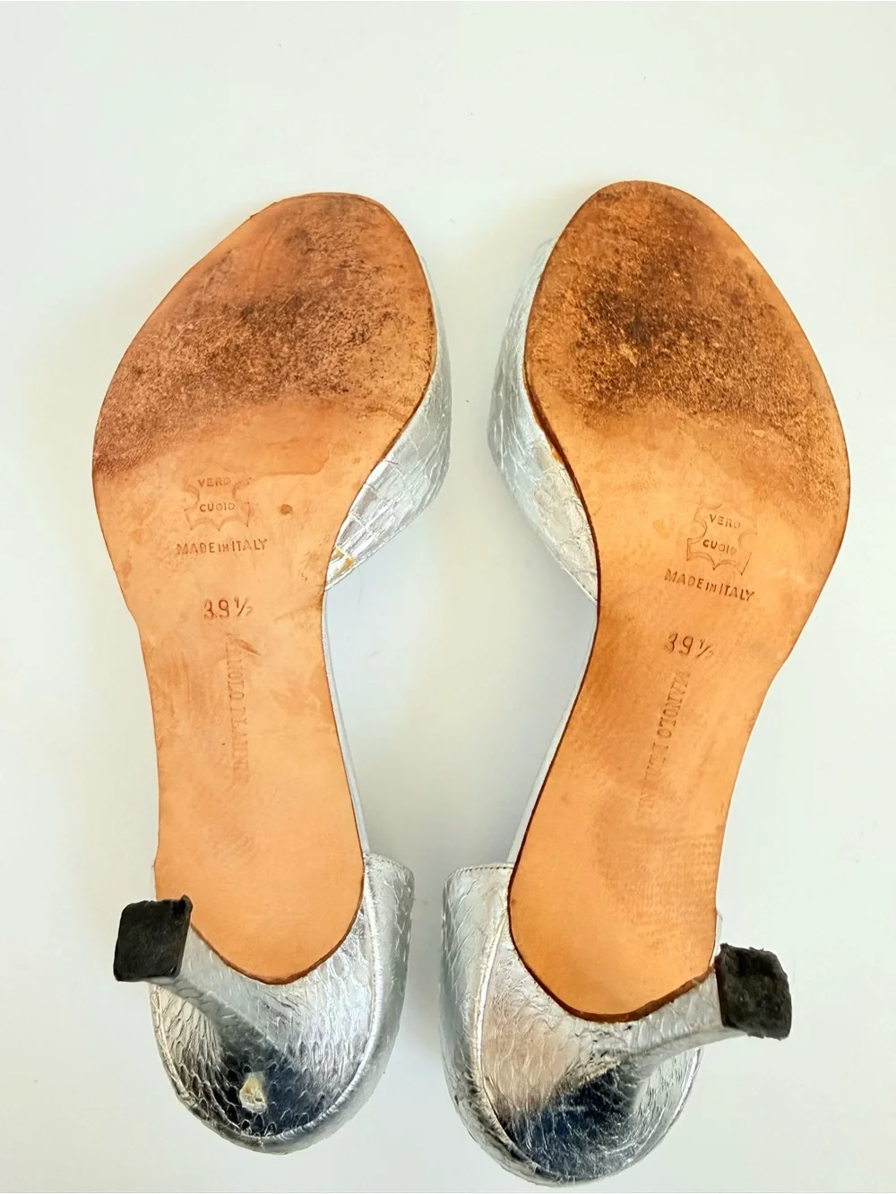 Manolo Blahnik Sedaraby Silver Python Crystal Buckle D’Orsay Mule Heels EU 39.5
